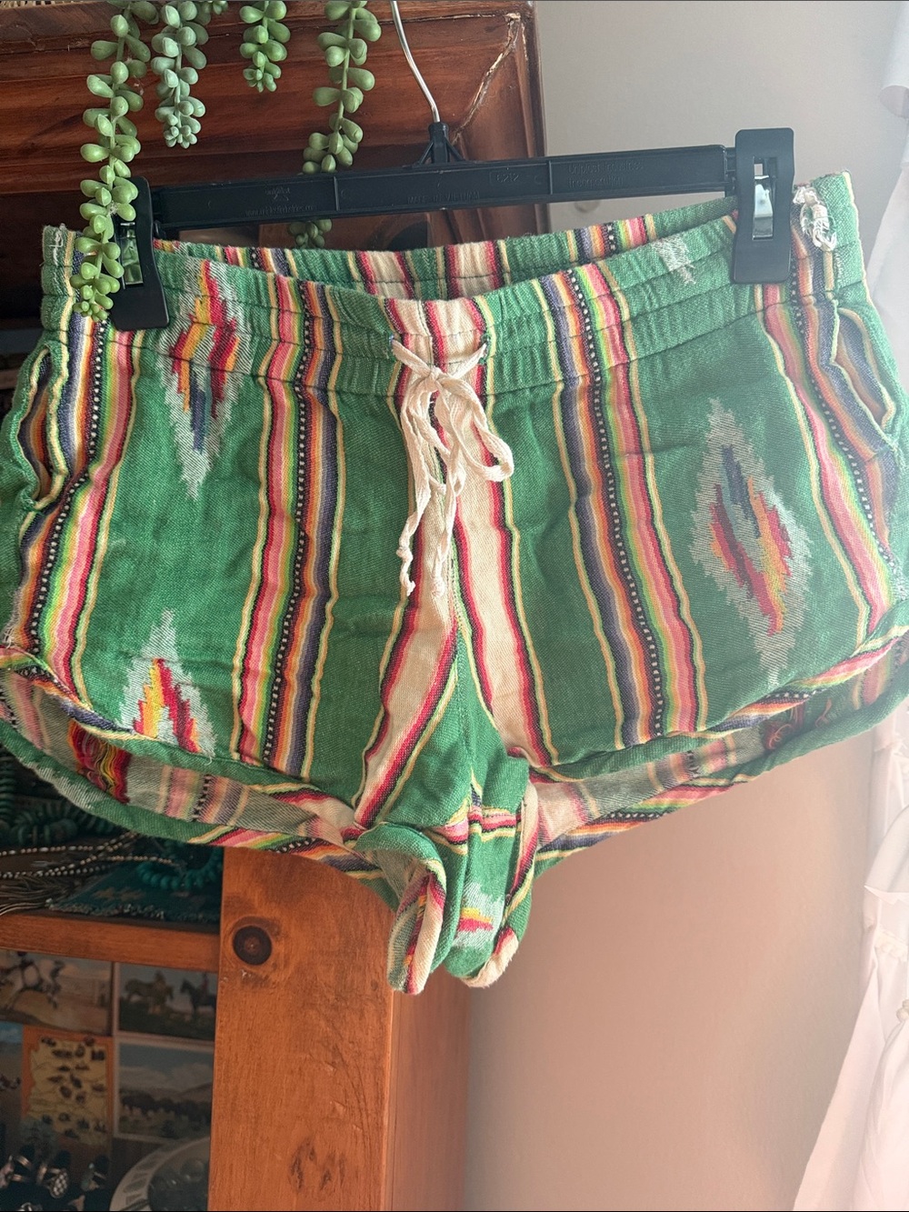 Judith March Green Aztec High-Waist Drawstring Shorts